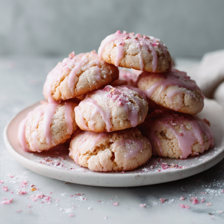 Pink and white cherry blossoms cookies arranged on a plate, featuring buttery shortbread-style cookies with maraschino cherry centers and delicate petal-shaped edges