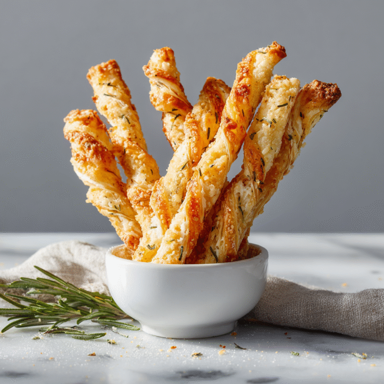Flaky rosemary Parmesan cheese straws arranged on a board, featuring golden twisted pastry strips with visible herbs and cheese, crispy layers creating an elegant presentation
