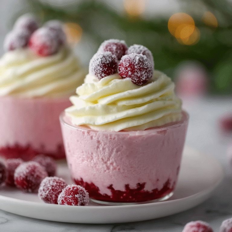 Christmas cranberry mousse cups served in small glasses, featuring a creamy pink mousse styled for festive holiday desserts.