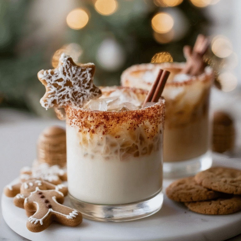 Gingerbread White Russian cocktails served in glasses with creamy layers and warm holiday spices, styled for festive entertaining.