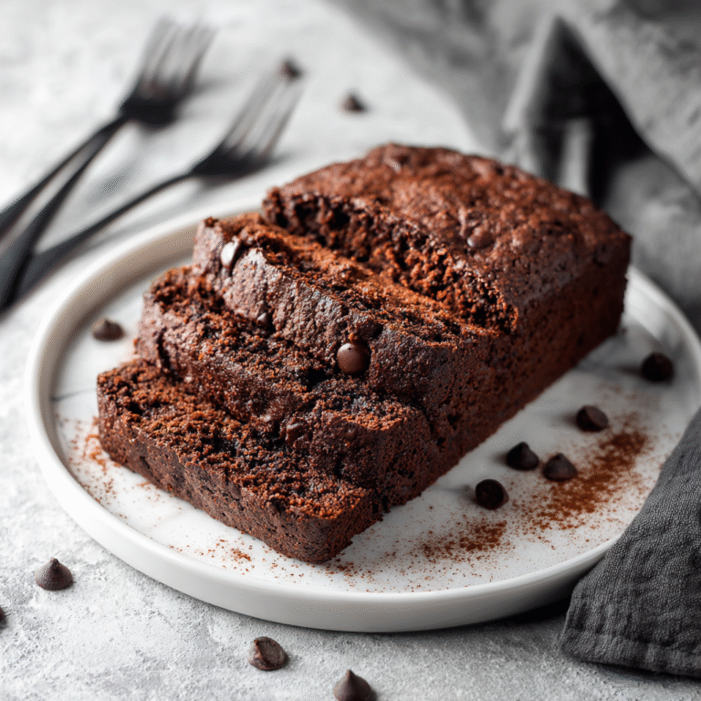 Ultra-moist chocolate zucchini bread sliced to reveal a rich, fudgy texture, served as a homemade loaf.