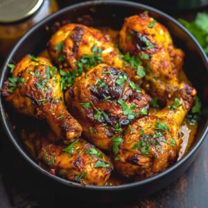 Insanely juicy air fryer chicken overhead, golden seasoned chicken breasts with crispy edges, glossy surface, fresh chopped parsley scattered, dish fills the frame, vibrant warm tones
